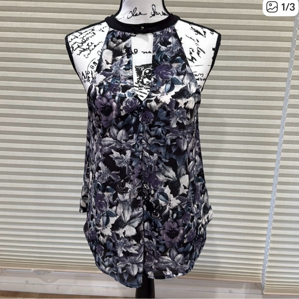 Floral Halter Neck Top - Black and Purple